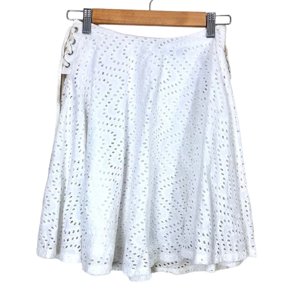 Express White Cotton Eyelet Lace Up A-line Mini Skirt Size 0